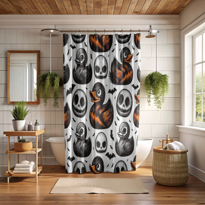 Duck-O-Ween - Rideau de douche standard 1 pièce, H 74 po x l 71 po