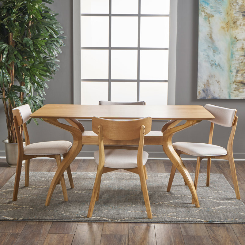 Ensemble de salle à manger à tréteaux en bois pour 4 personnes 59 "avec chaises rembourrées Bryona, Beige clair