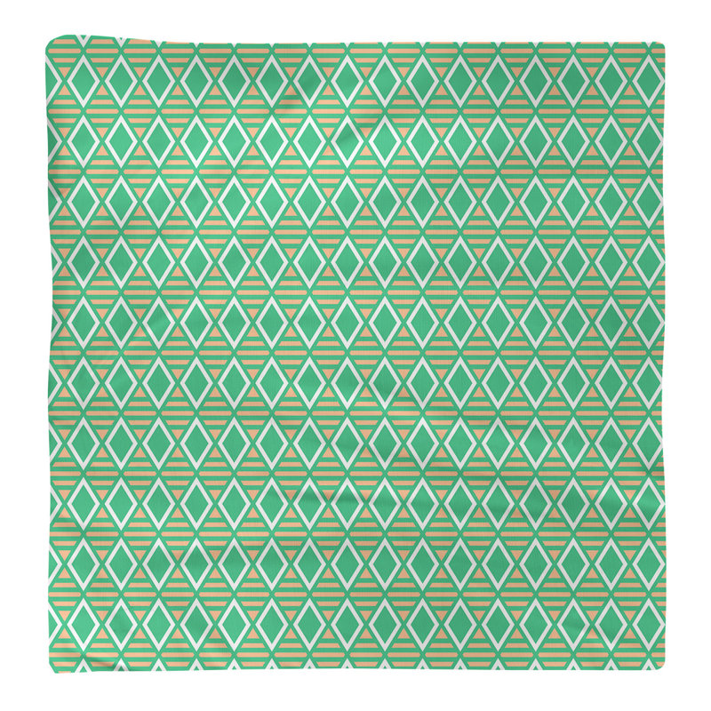 Serviette de coton à carreaux géométriques, Vert / Orange, H 0,1 po x l 22 po x P 22 po, Sergé de coton