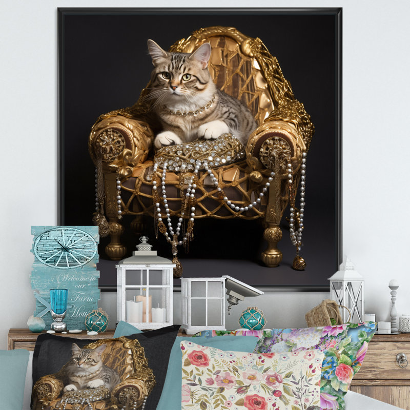 Gangsta Glam Cool Cat - imprimé, Cadre flottant noir, H 16 po x l 16 po x P 1 po