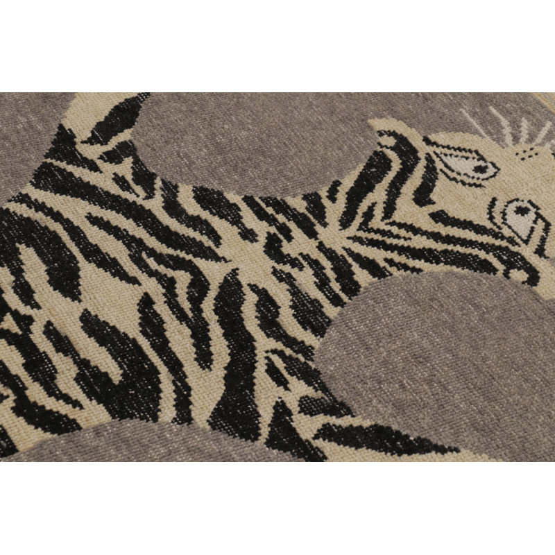 Rug & Kilim’S Distressed Tiger Rug In Taupe-Brown With Beige And Black Pictorial