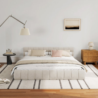 Chenille Upholstered Bed Frame With Headboard
