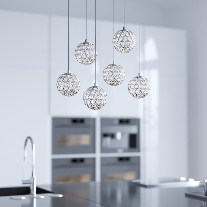 Luminaire suspendu sphère 6 lumières Tietjen, Nickel