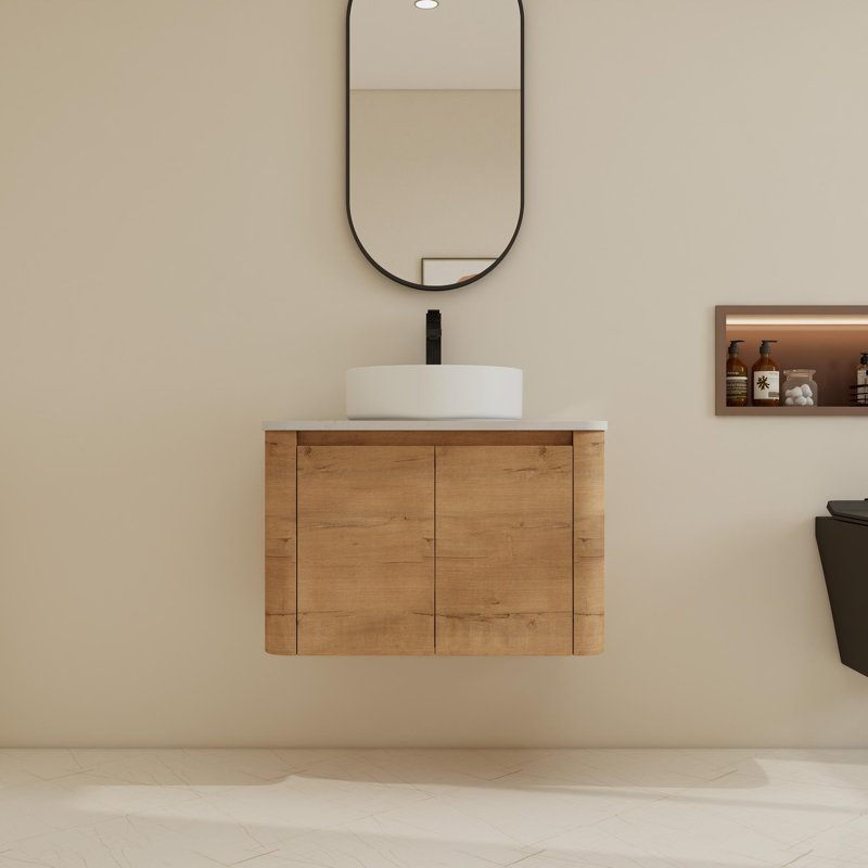 Ensemble de meuble-lavabo simple mural 30 po avec lavabo en céramique, Blanc