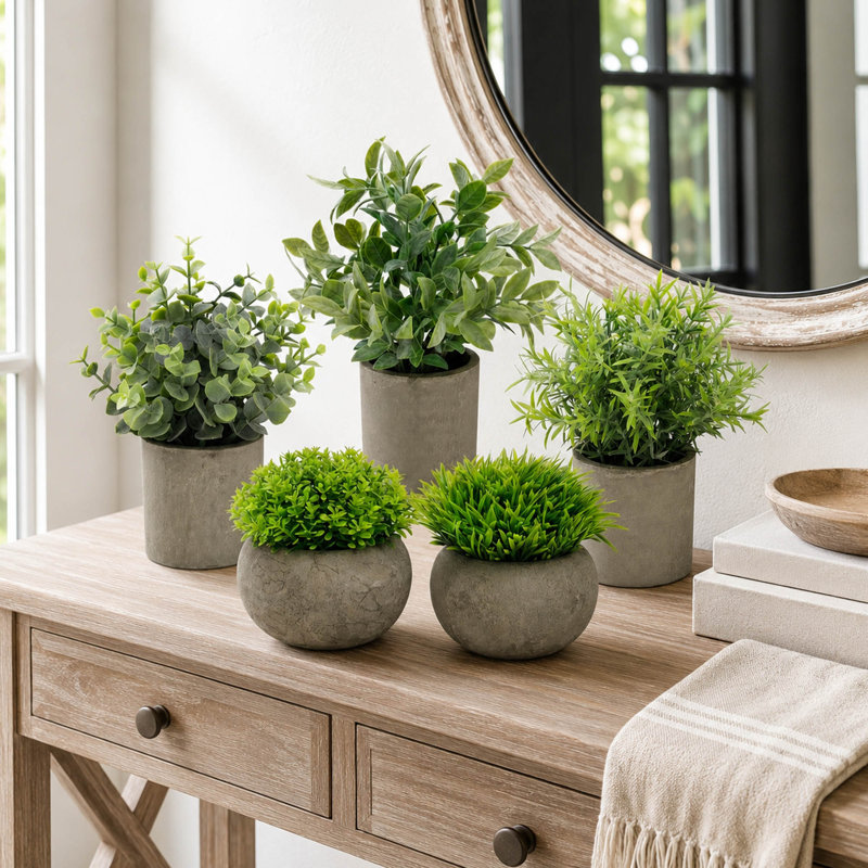 Small Artificial Potted Plants with Cement Pots