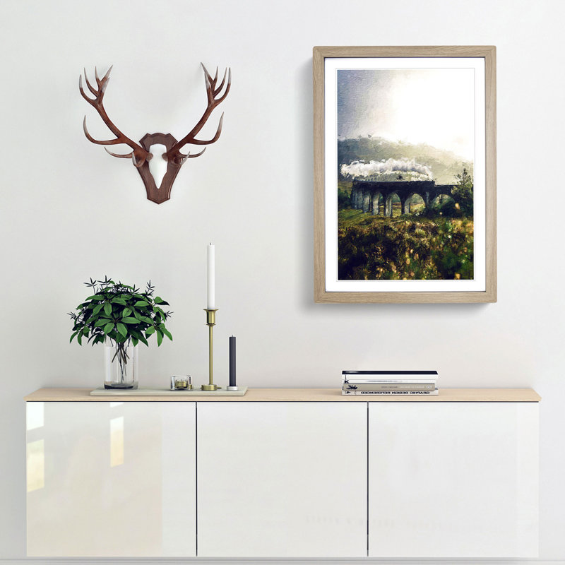 Steam Train over Glenfinnan Viaduct - Framed Print, 48cm H x 36cm W x 2cm D, Oak Framed