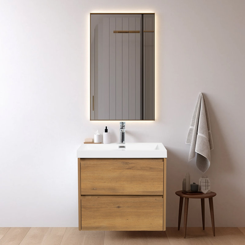 Atoli 59.2mm Single Bathroom Vanity with Drop In Resin Basin, Oak