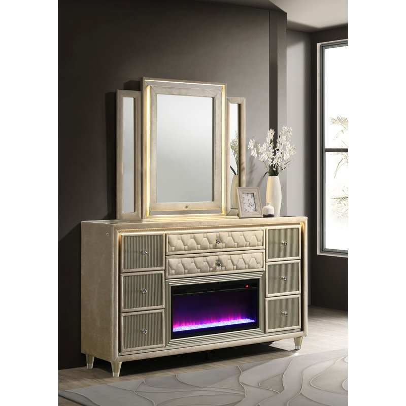 Commode 8 tiroirs avec miroir à DEL 8 tiroirs