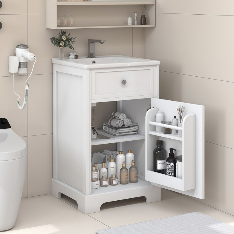 Meuble-lavabo de 20 po avec lavabo, armoire de salle de bain avec porte à fermeture douce, support de rangement et tablette réglable, meuble-lavabo