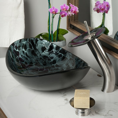 Lavabo de salle de bain vasque ovale en verre avec robinet Tartaruga