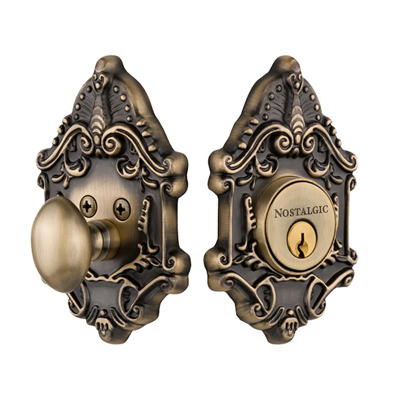 Nostalgic Warehouse Victorian Plate Single Cylinder Deadbolt, 2.75, Antique Brass