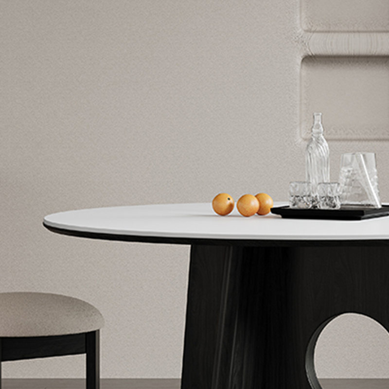 Table de salle à manger à pieds creux en bois massif, Blanc/Noir, H 29,5 po x L 53,1 po x l 53,1 po