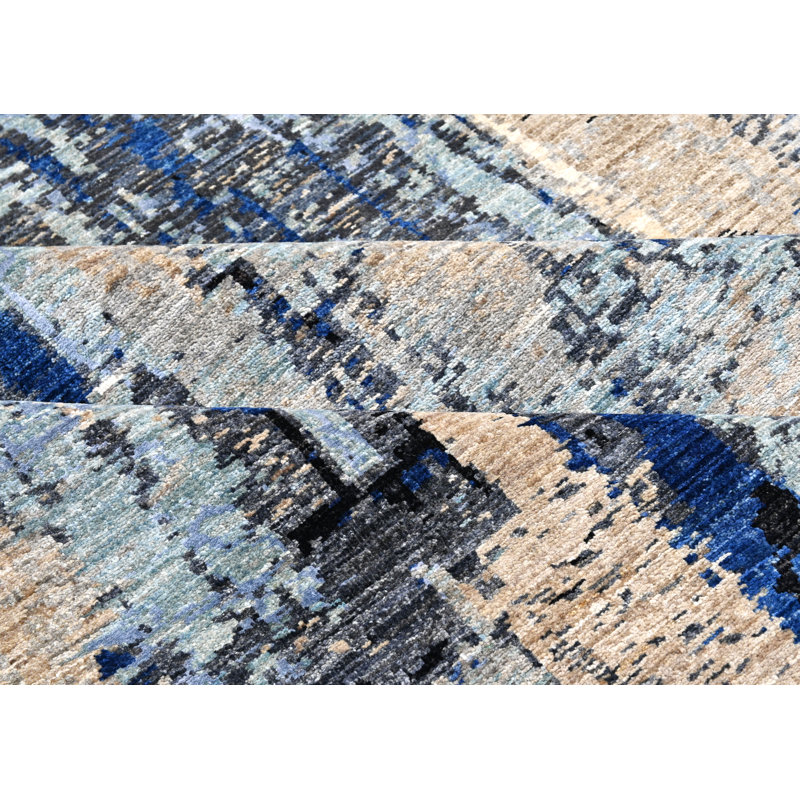 Hand-Knotted High-Quality Blue and Beige Area Rug