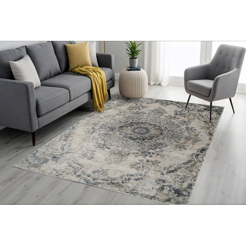 Tapis oriental gris / bleu Felda, Rectangle 3 pi 11 po x 5 pi 7 po