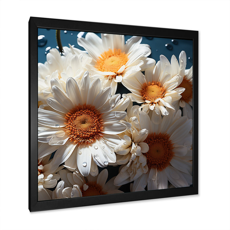 «White Daisy Bloom Elegance IV», reproduction sur toile, H 36 po x l 36 po x P 1,5 po, Cadre simple noir