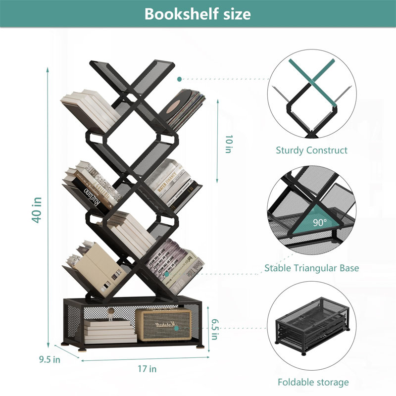 Aveliss 101.6cm H x 43.18cm W Metal Geometric Bookcase