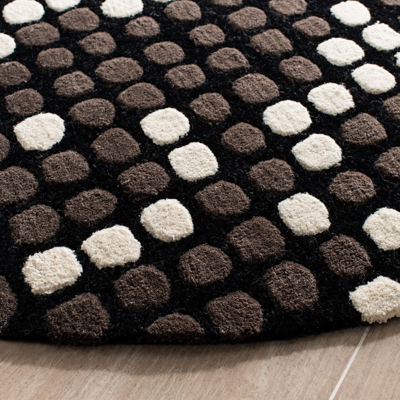 Tapis noir / blanc touffeté à la main Amier, Rond 6 pi
