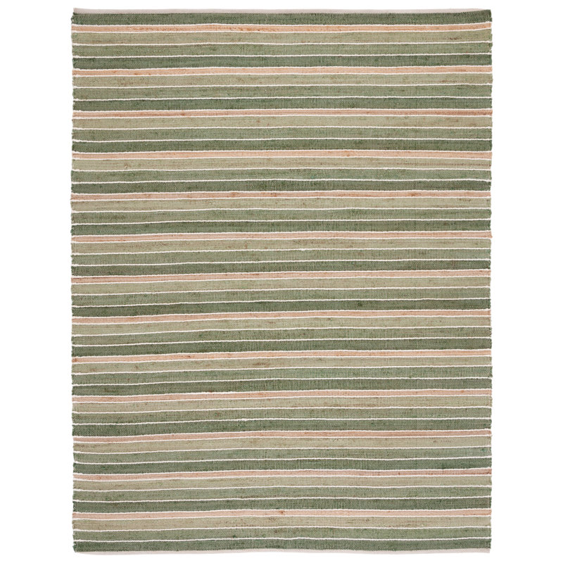 Geissler Hand Woven Jute/Cotton/Wool Striped Rug in Green/Natural, Rectangle 8' x 10'