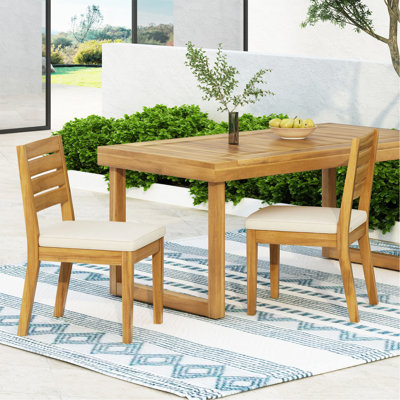 Outdoor Armless Dining Chair With Cushions(Set Of 2),Natural And Beige