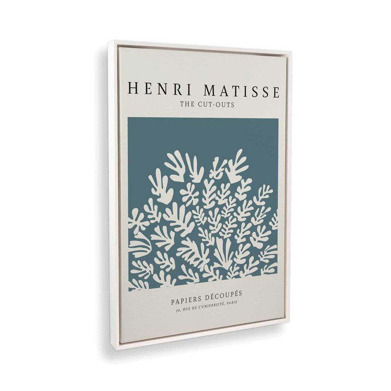 Matisse's La Gerbe en bleu minuit, H 36,75 po x l 24,75 po x P 1,75 po, Cadre flottant blanc opaque