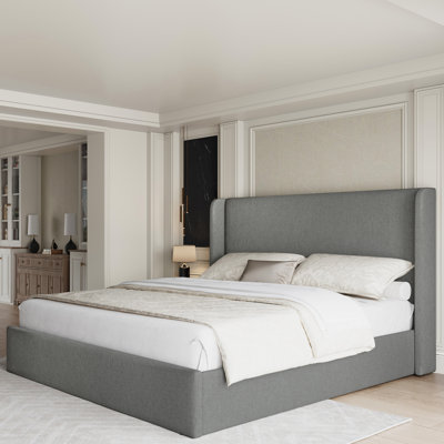 Upholstered Platform Bed With Wingback Headboard
