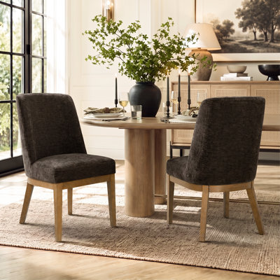 High Back Chenille Upholstered Dining Chairs with Solid Wood Legs, 18" Seat Height