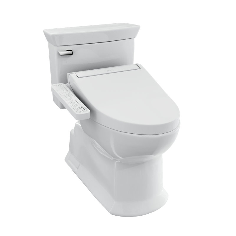Toilette allongée à hauteur universelle 1,28 GPF TOTO® WASHLET® + Soirée® avec siège de bidet en coton blanc