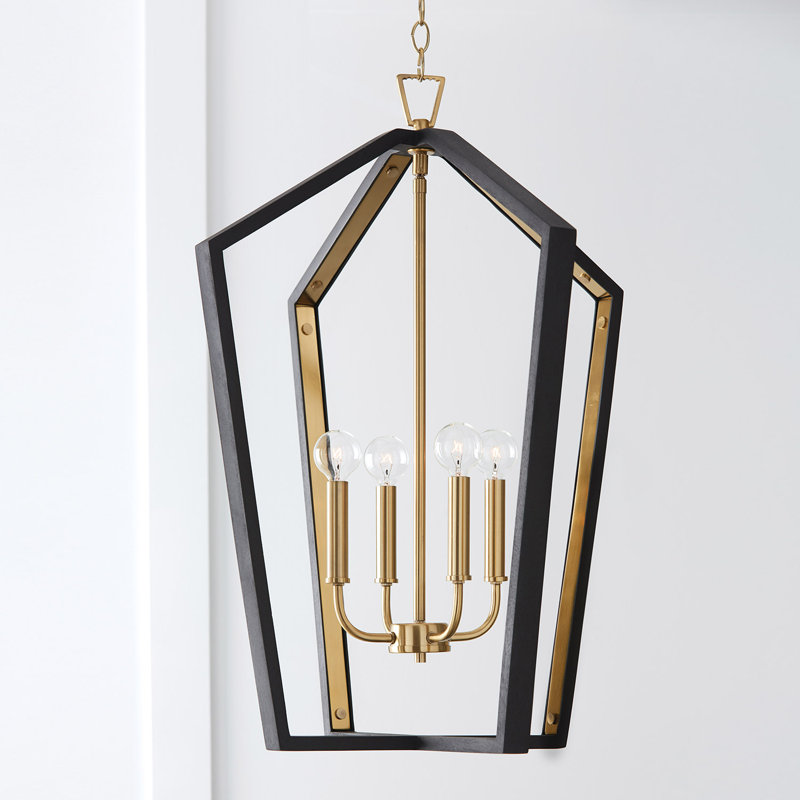 4 - Light Lantern Pendant, Flat Black/Matte Brass