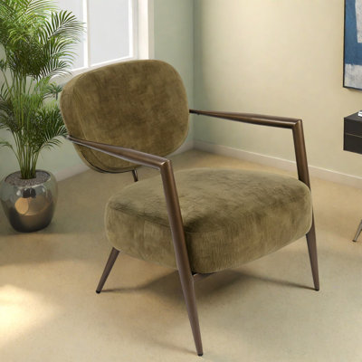 Modern Accent Chairs, Green Fabric Metal Frame, Compact Lounge Chair for Home