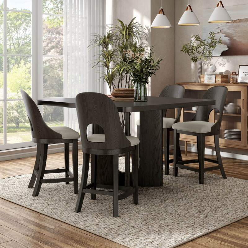 Doloros Counter Height Dining Table Set, Ash Gray, 5 Pieces: Table, 4 Chairs