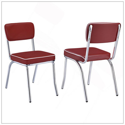 Ensemble de 2 chaises d'appoint rembourrées rétro rouge et chrome avec sièges rembourrés et pieds élégants incurvés pour plus de confort et de style