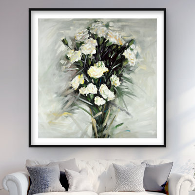 Lisianthus White Bouquet - reproduction encadrée contemporaine mate