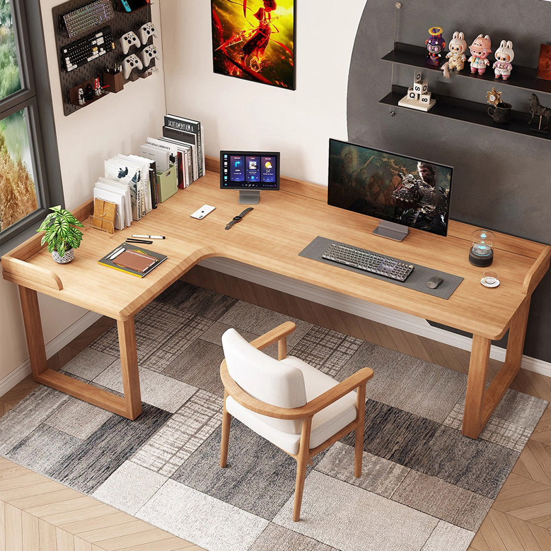 Bureau d'écriture en L en bois massif brun noisette, Burlywood, Retour à gauche, H 29,53 po x l 70,87 po x P 39,37 po