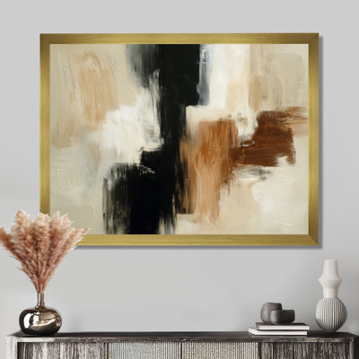 «Black and Brown Brushstroke», peinture abstraite - impressions encadrées de collages abstraits, art mural contemporain noir sur toile