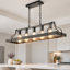 Lustre linéaire à 5 lumières de 34 pouces, fini noir, suspension pour îlot de cuisine de style campagnard