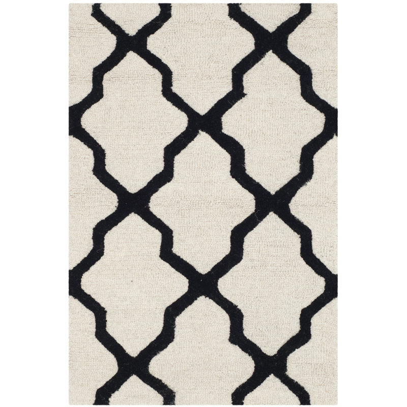 Cannen Hand Tufted Wool Geometric Rug, Runner 2'6" x 8', Ivory/Black