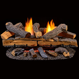 Duluth Forge Ventless Dual Fuel Gas Log Set, Split Oak, 33,000 BTU, Remote Control