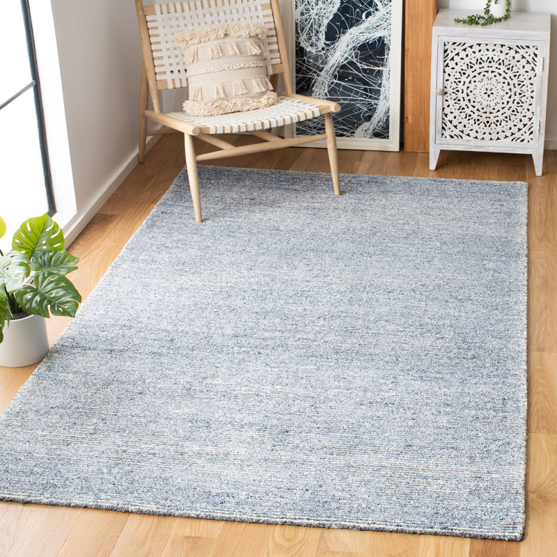 Tapis bleu en viscose / laine touffeté à la main Haddan, Rectangle 10 pi x 14 pi