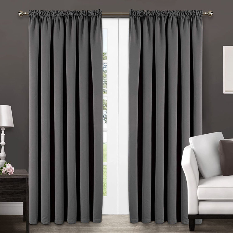Frantzy Thermal Blackout Curtains Pencil Pleat Ready Made Pair Curtain Panel + Tie Backs, Width 228 x Drop 228cm, Dark Grey
