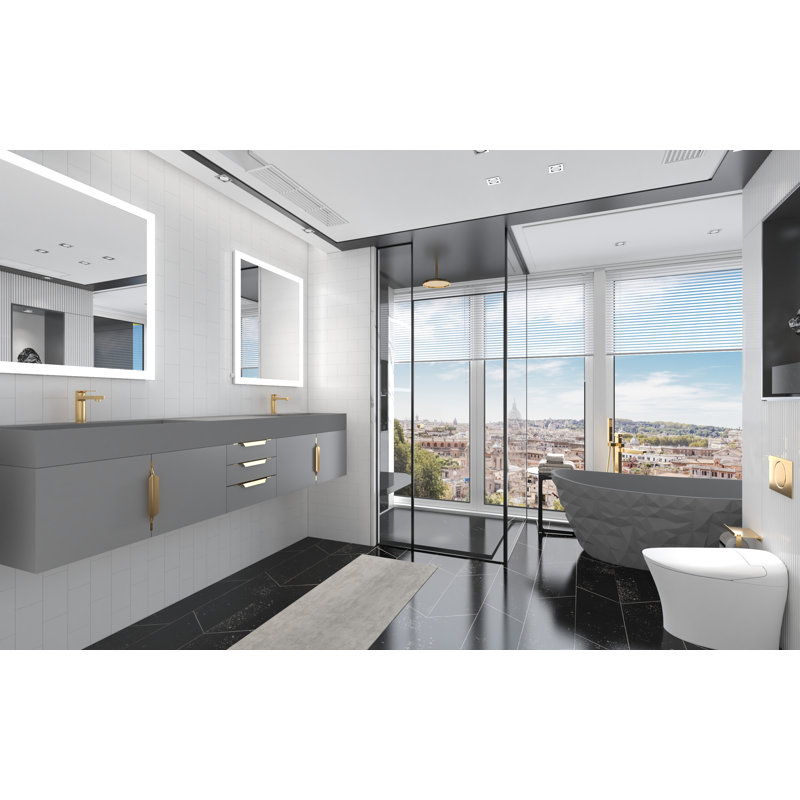 84" Amazon Double Bathroom Vanity with Top, Gray, Gray, Gold