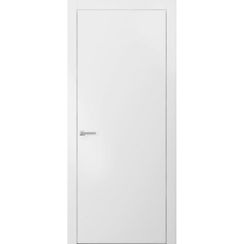 Porte intérieure moderne pleine avec poignée Planum 0010 Blanc Soie Panneau simple Cadre Garnitures Salle de bain Chambre Portes robustes - 91,4 cm x 243,8 cm