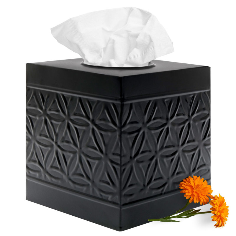 Autumn Alley Tissue Box Cover in Metal, Matte Black