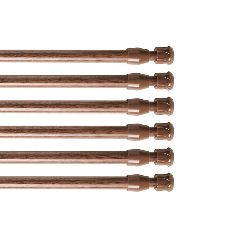 Tige de tension à ressort réglable, diamètre de 1/2 po, tube en acier, paquet de 6, couleur bois, 20 à 35 po, 20-35"