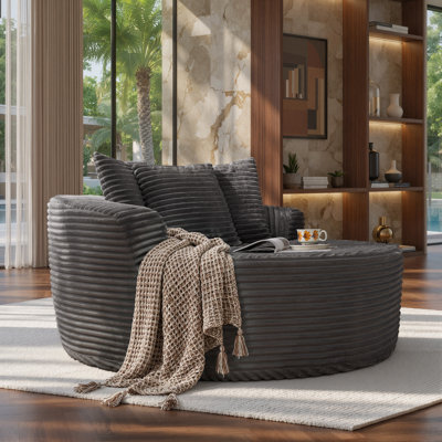 Chaise longue ronde surdimensionnée de 148 cm de large avec coussins, aucun assemblage requis