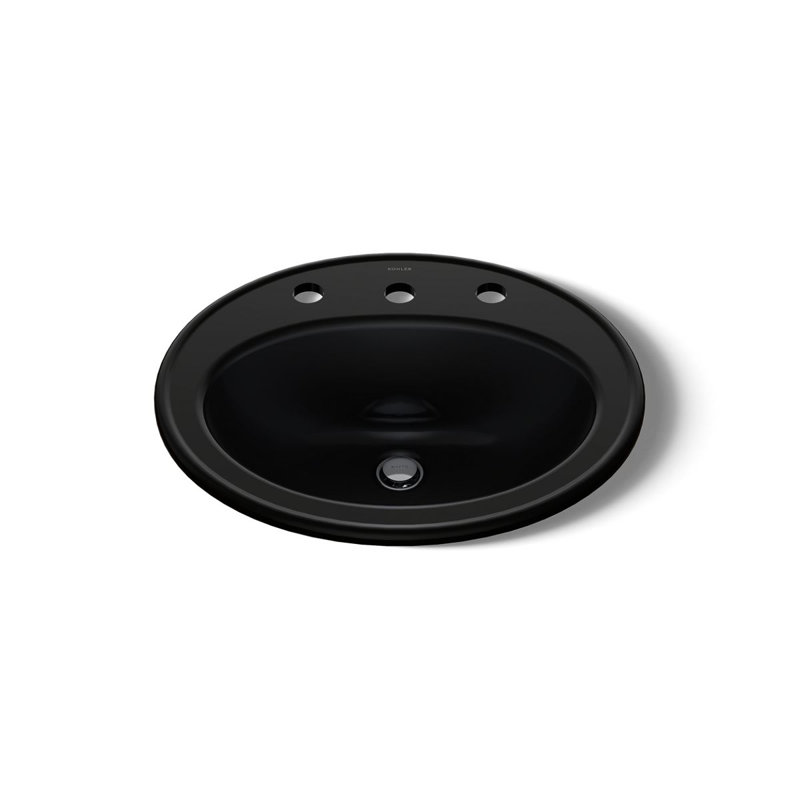 Lavabo de salle de bain ovale encastré avec trop-plein en céramique Pennington, Noir, Centres de 8 po