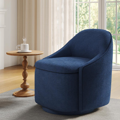  Aimilia Upholstered Chenille Swivel Barrel Chair with Storage