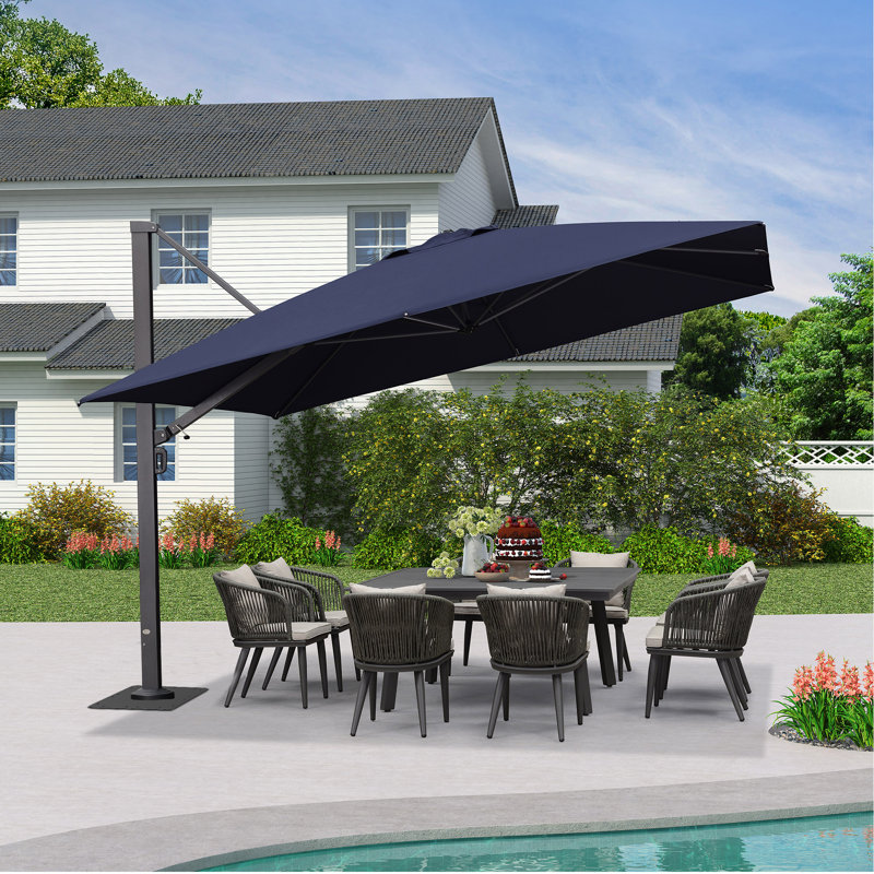 Parasol en porte-à-faux carré 12 pi avec base en acier RiAnda, bleu marine, Bleu marine