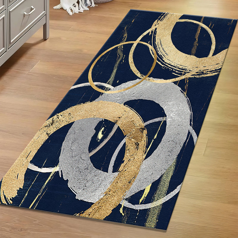 Chic Non Woven Thin Type Printed Rug Featuring a Unique Abstract Geometric Design in Bold Black and White Tones Perfect for Modern Home Decor
