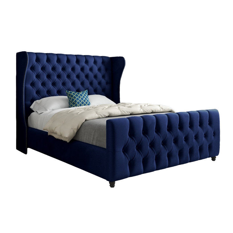 Alecto Upholstered Bed, Small Single (2'6), Blue