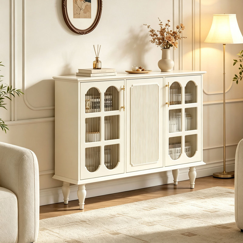 Armoire à chaussures de style français exquise, H 37,40 po x l 46,34 po x P 13,78 po, Crème